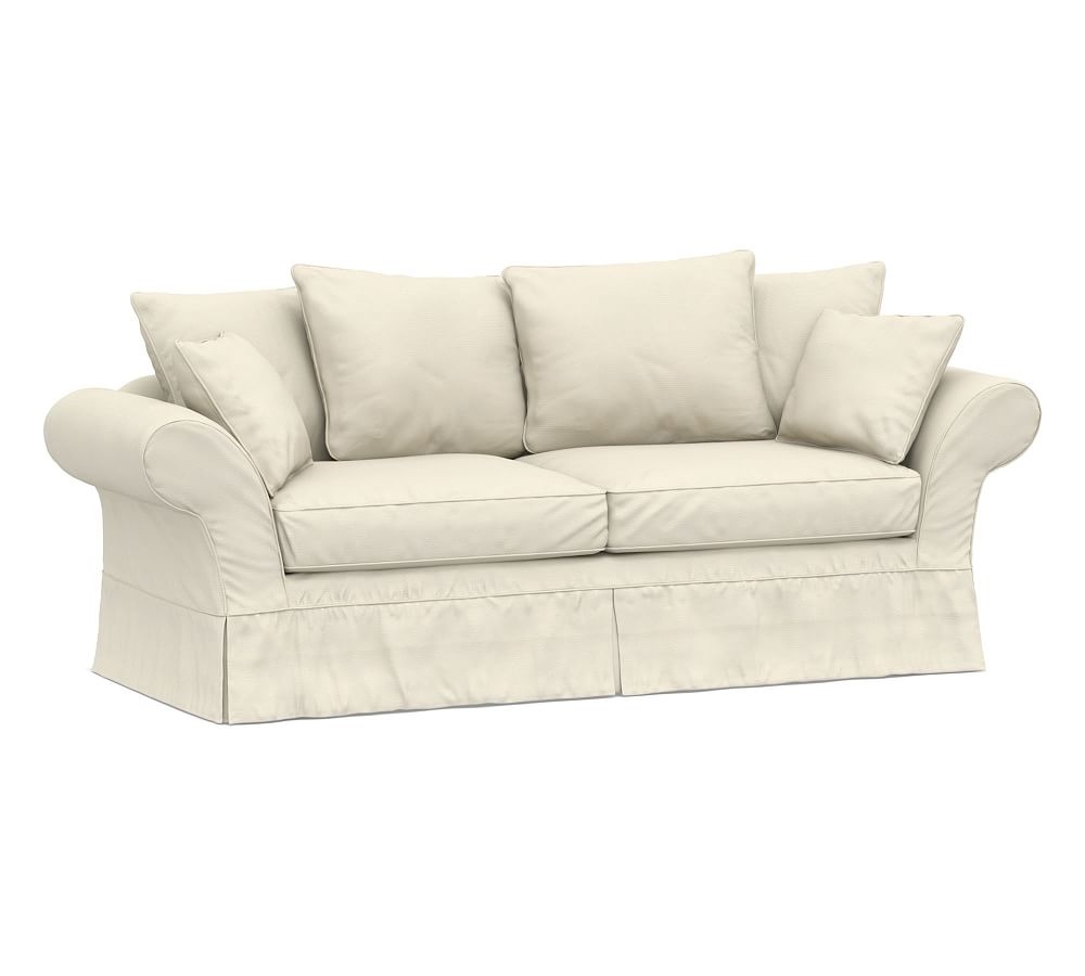Charleston Slipcovered Grand Sofa 96", Polyester Wrapped Cushions, Park Weave Ivory - Image 0