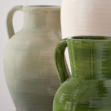 Jug Vases, Medium Vase, Dark Green, Ceramic, 13 in High - Image 1