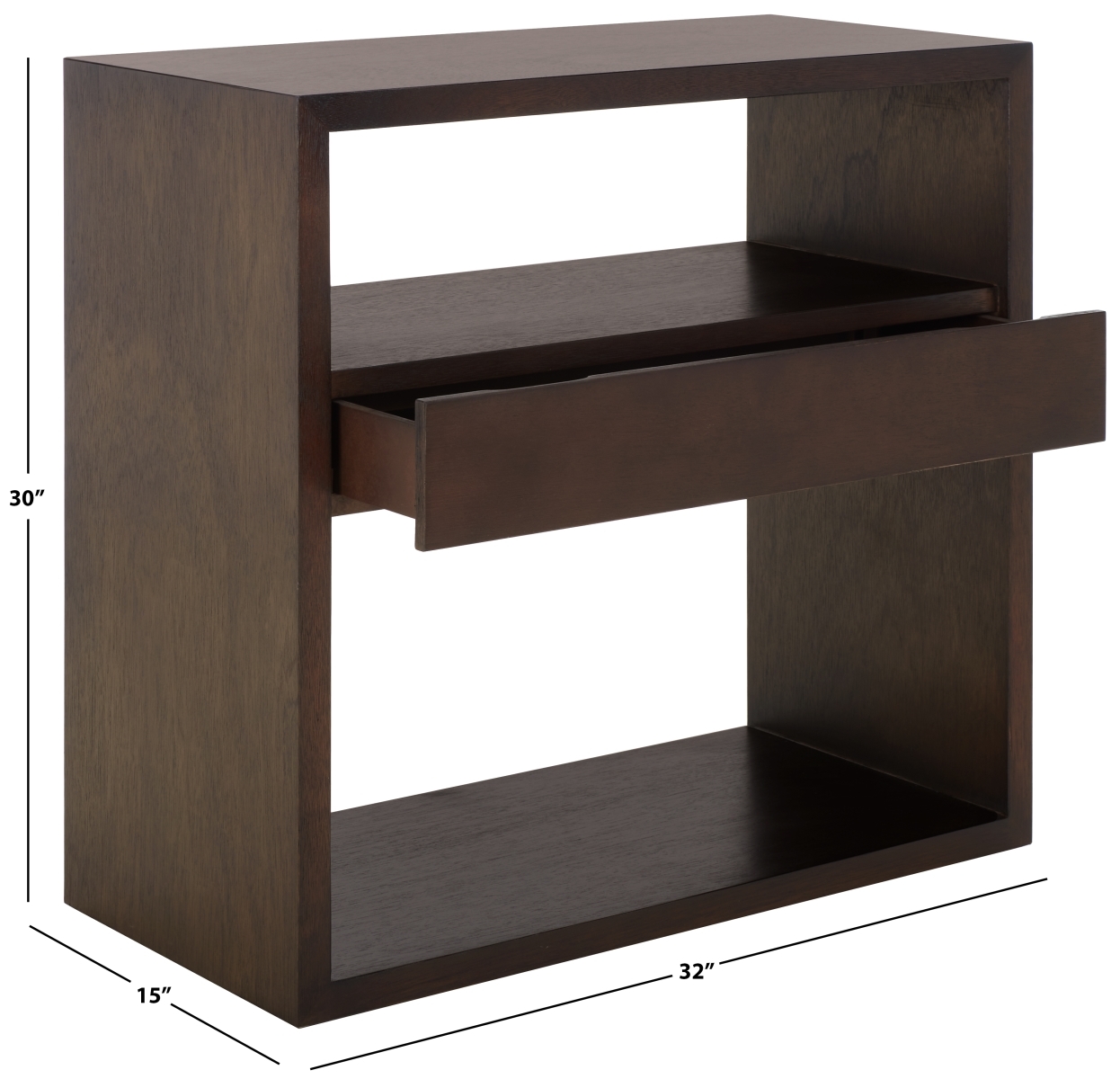 Munson 2 Shelf 1 Drawer Console Table - Dark Oak - Safavieh - Image 8