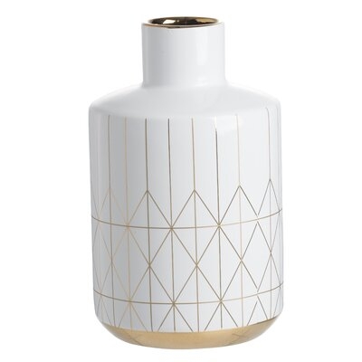 Davy 10" Vase - Gloss White, Gold - Image 0
