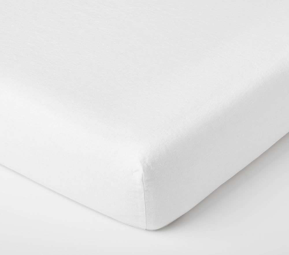 Belgian Linen Crib Fitted Sheet, White - Image 0
