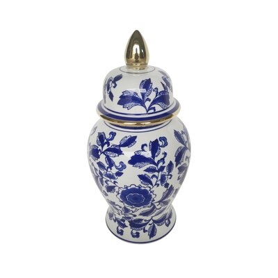 Areya Blue 14'' Ceramic Ginger Jar - Image 0