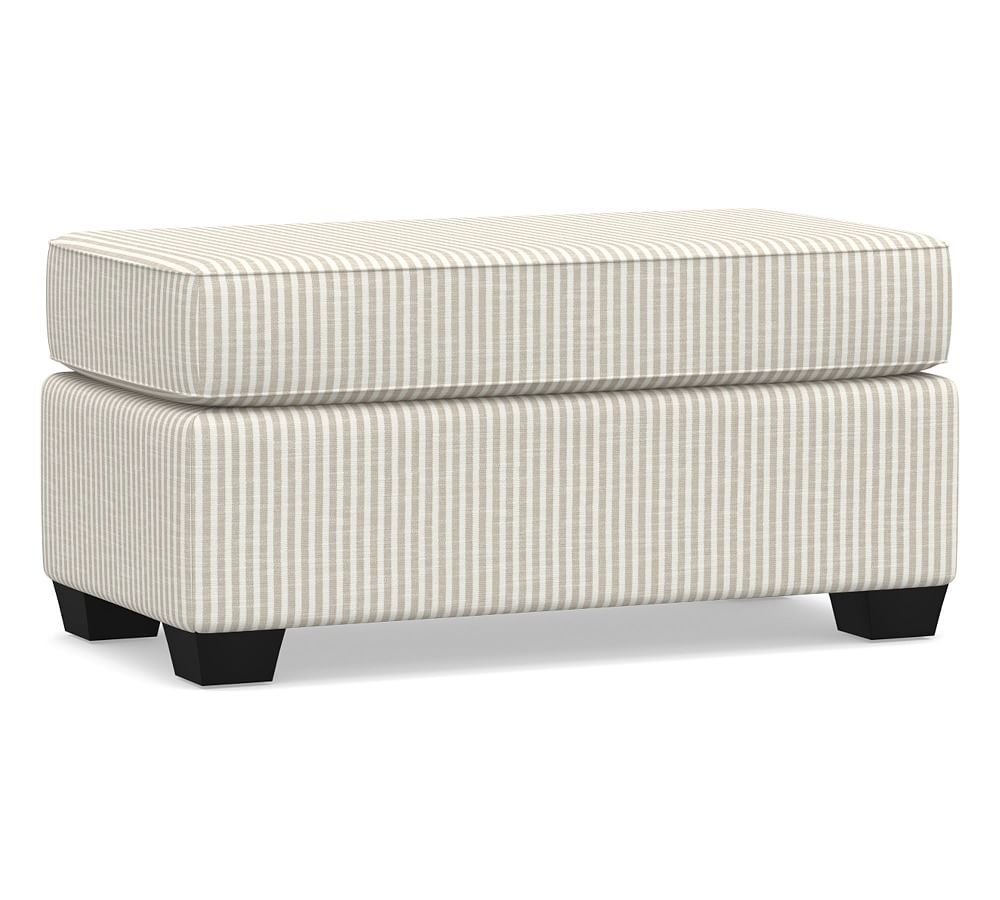SoMa Fremont Roll Arm Upholstered Ottoman, Polyester Wrapped Cushions, Classic Stripe Oatmeal - Image 0