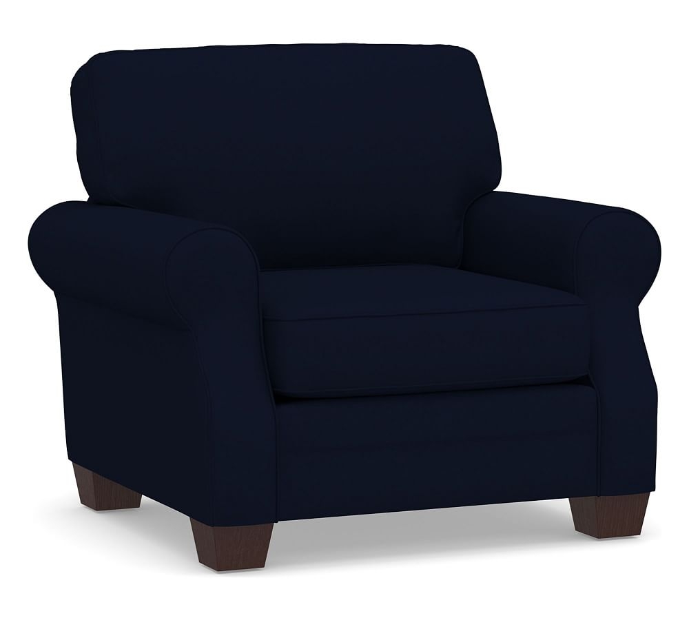 SoMa Fremont Roll Arm Upholstered Armchair, Polyester Wrapped Cushions, Performance Everydaylinen(TM) Navy - Image 0