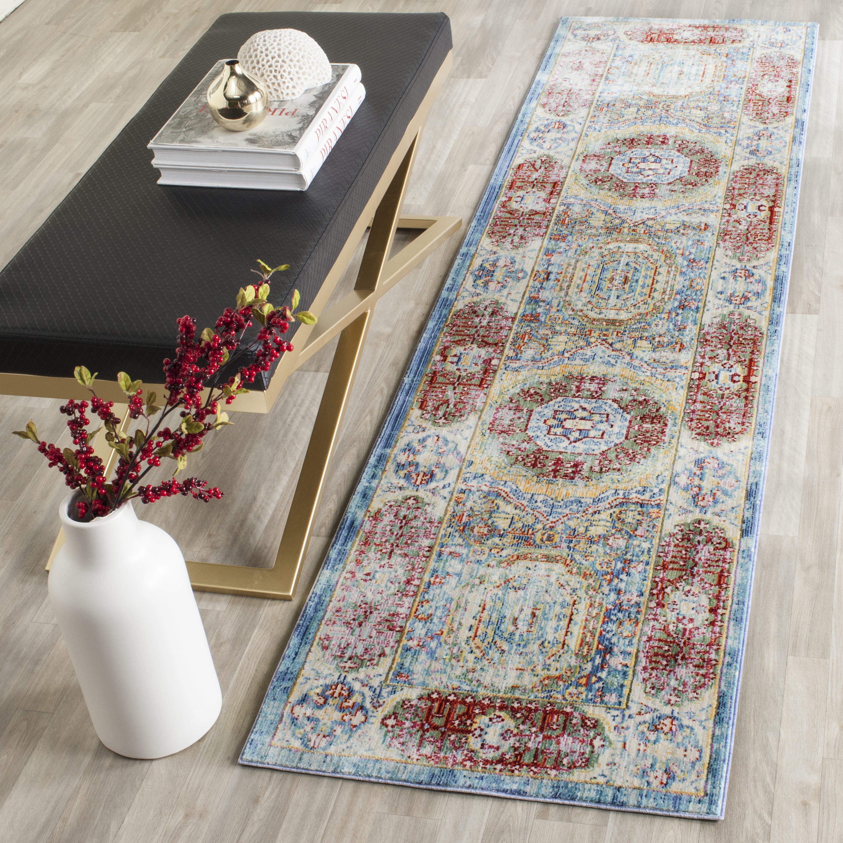 Arlo Home Woven Area Rug, VAL111M, Blue/Multi,  2' 3" X 10' - Image 1