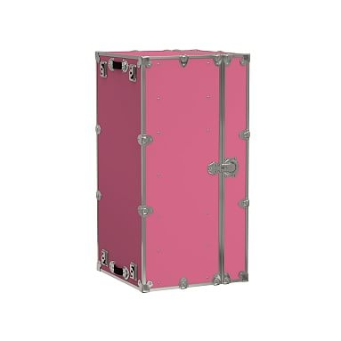 Vinyl Wardrobe Dorm Trunk with Silver Trim, Pink - Image 0