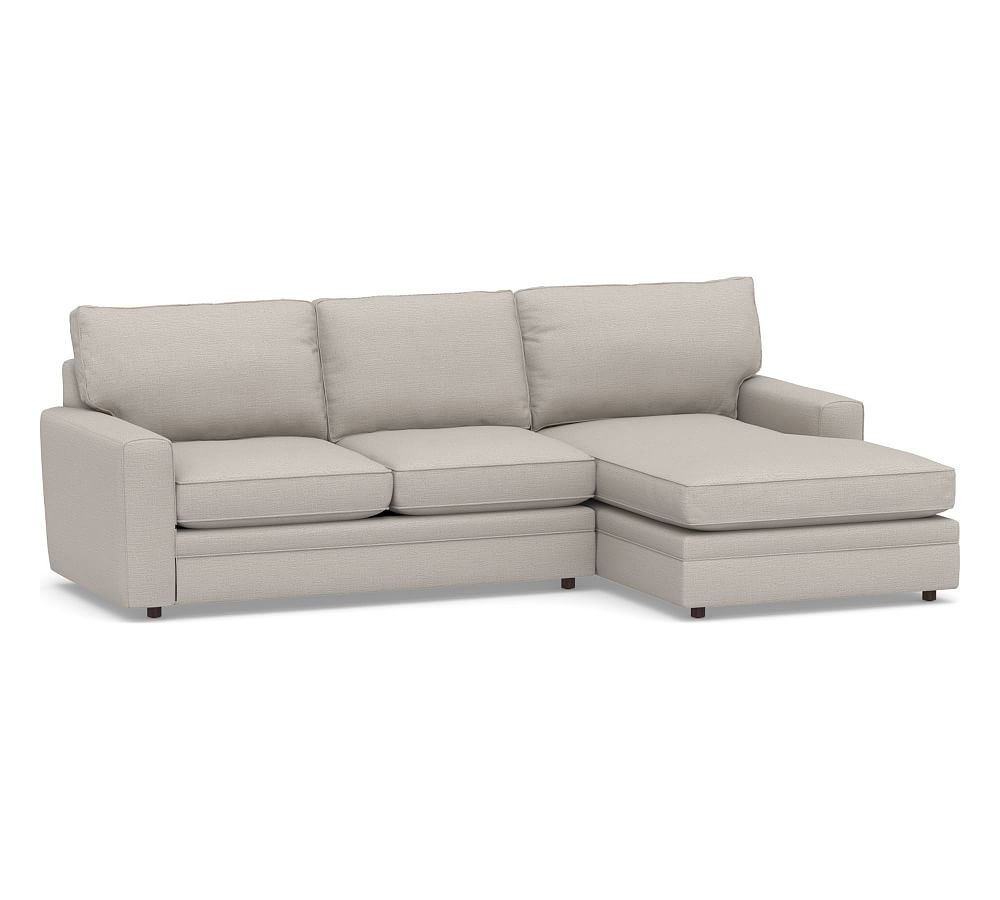 Pearce Square Arm Upholstered Left Arm Loveseat with Double Wide Chaise Sectional, Down Blend Wrapped Cushions, Chunky Basketweave Stone - Image 0