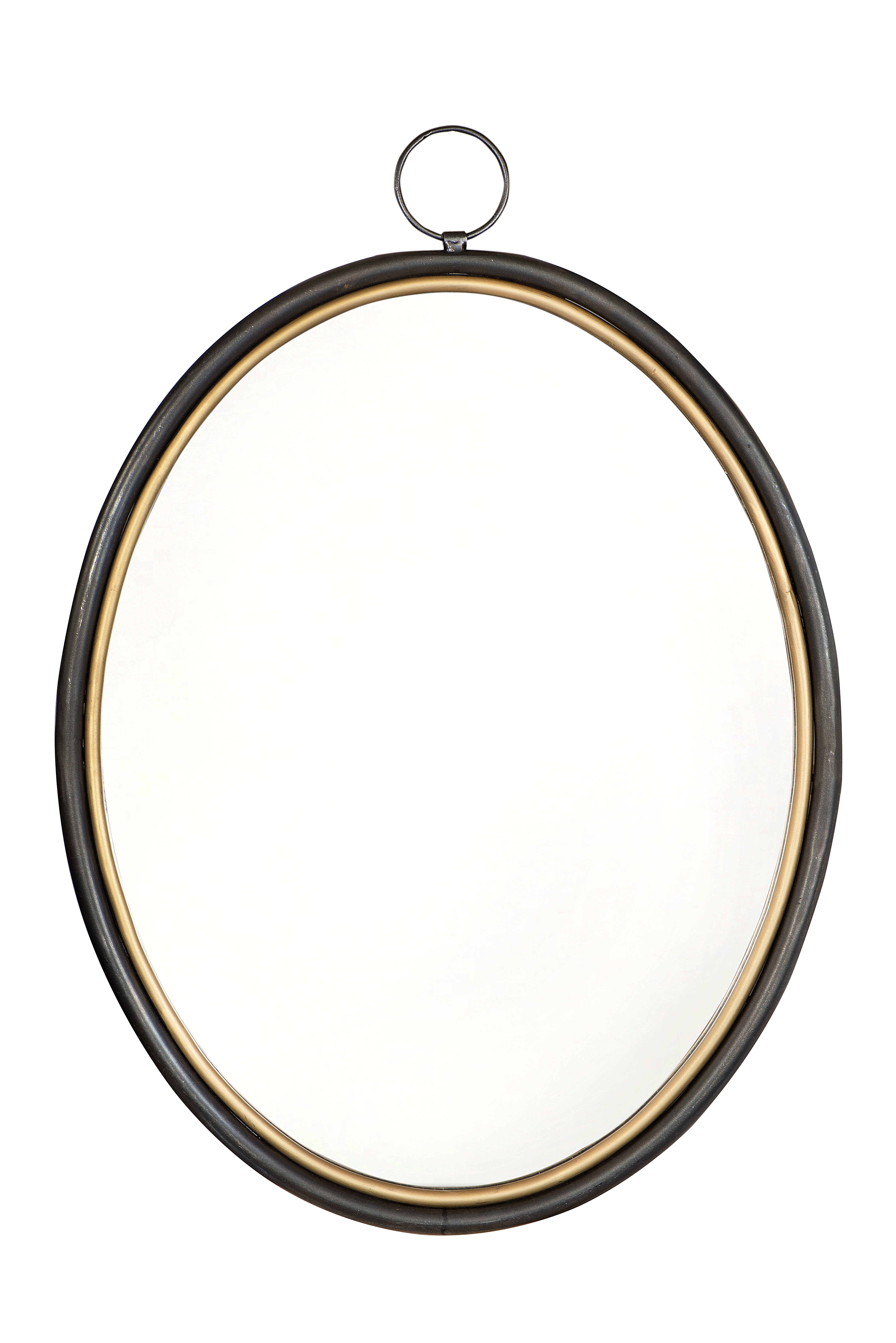 Oval Accent Mirror with Black & Gold Metal Frame - Image 0