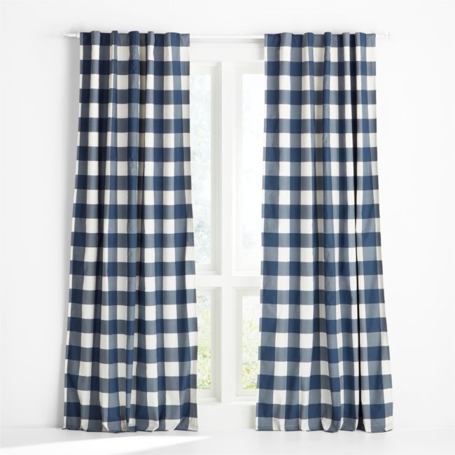 Navy Buffalo Check Cotton Blackout Window Curtain Panel 44"x96" - Image 0