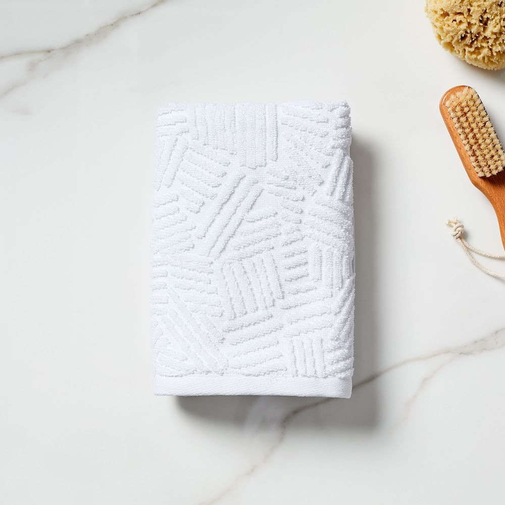 Organic Dashed Lines Sculpted Towel, Hand Towel, White - Image 0