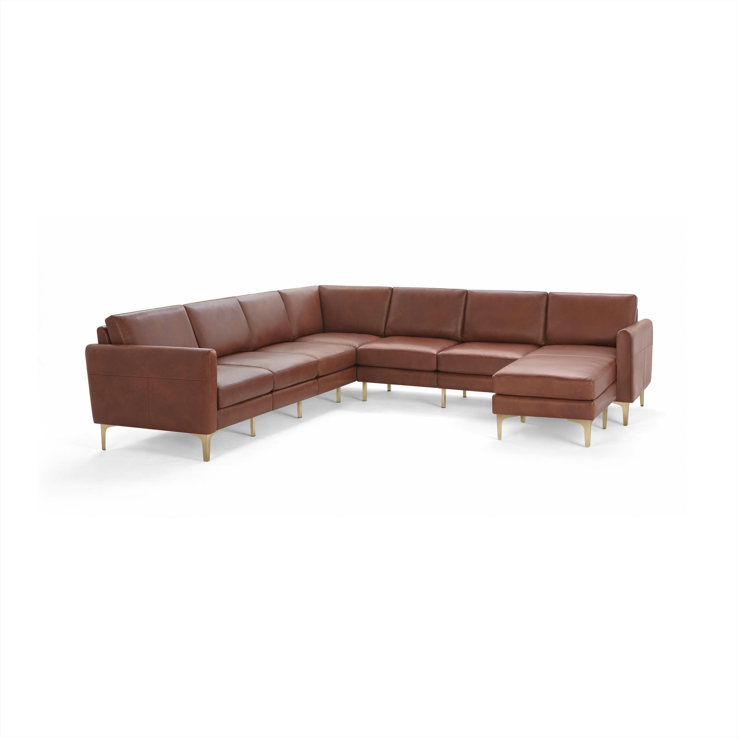 Nomad Leather 7-Seat Corner Sectional with Chaise in Chestnut - Image 0