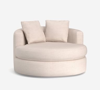 Balboa Upholstered Grand Swivel Armchair, Standard Cushions, Performance Heathered Basketweave Dove - Image 5