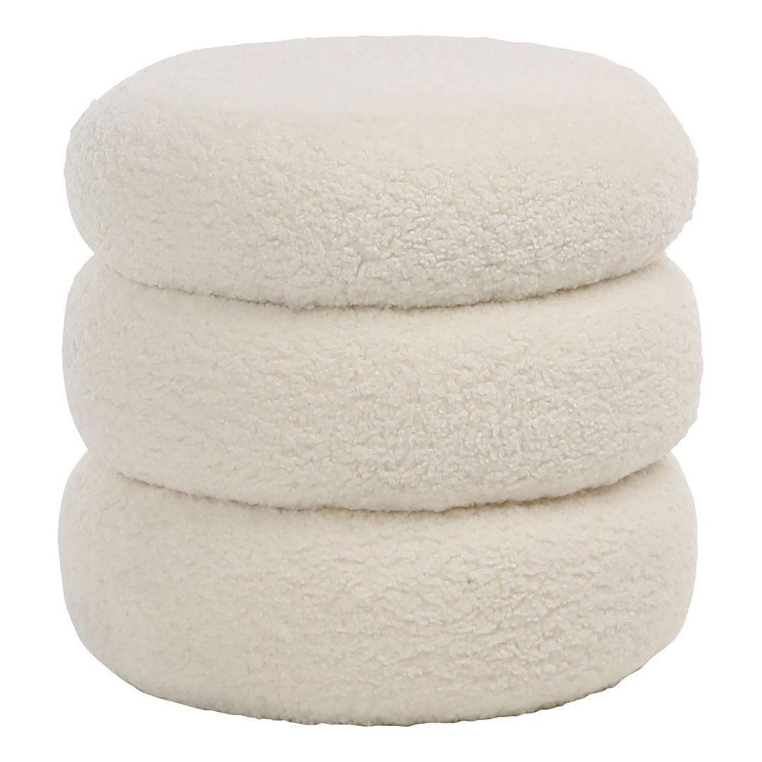 Dovetail Furniture Jolo Ivory Faux Sheepskin Round Ottoman - Image 0