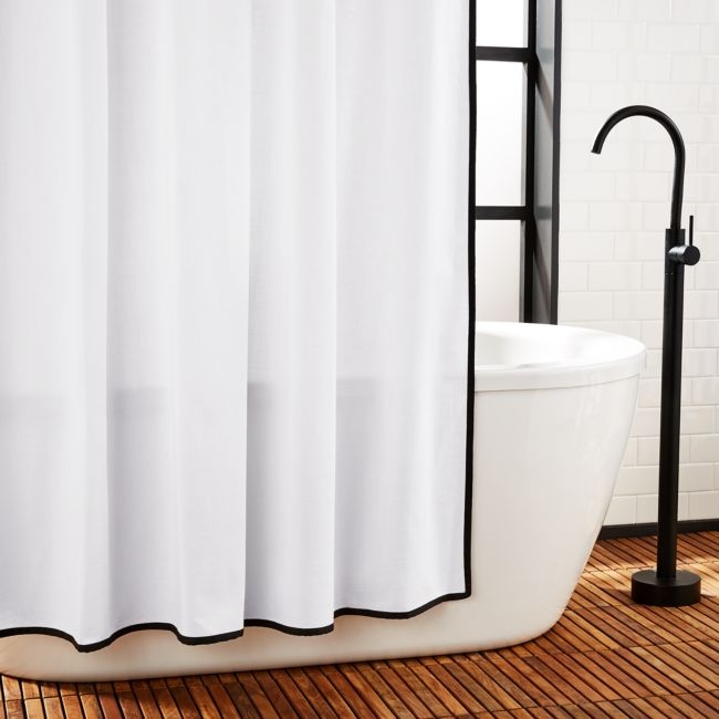 Capri Organic Cotton White with Black Border Shower Curtain 72" - Image 0