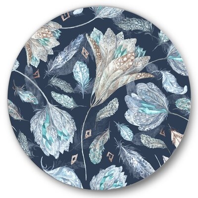 Navy Blue Botanical Pattern - Traditional Metal Circle Wall Art - Image 0