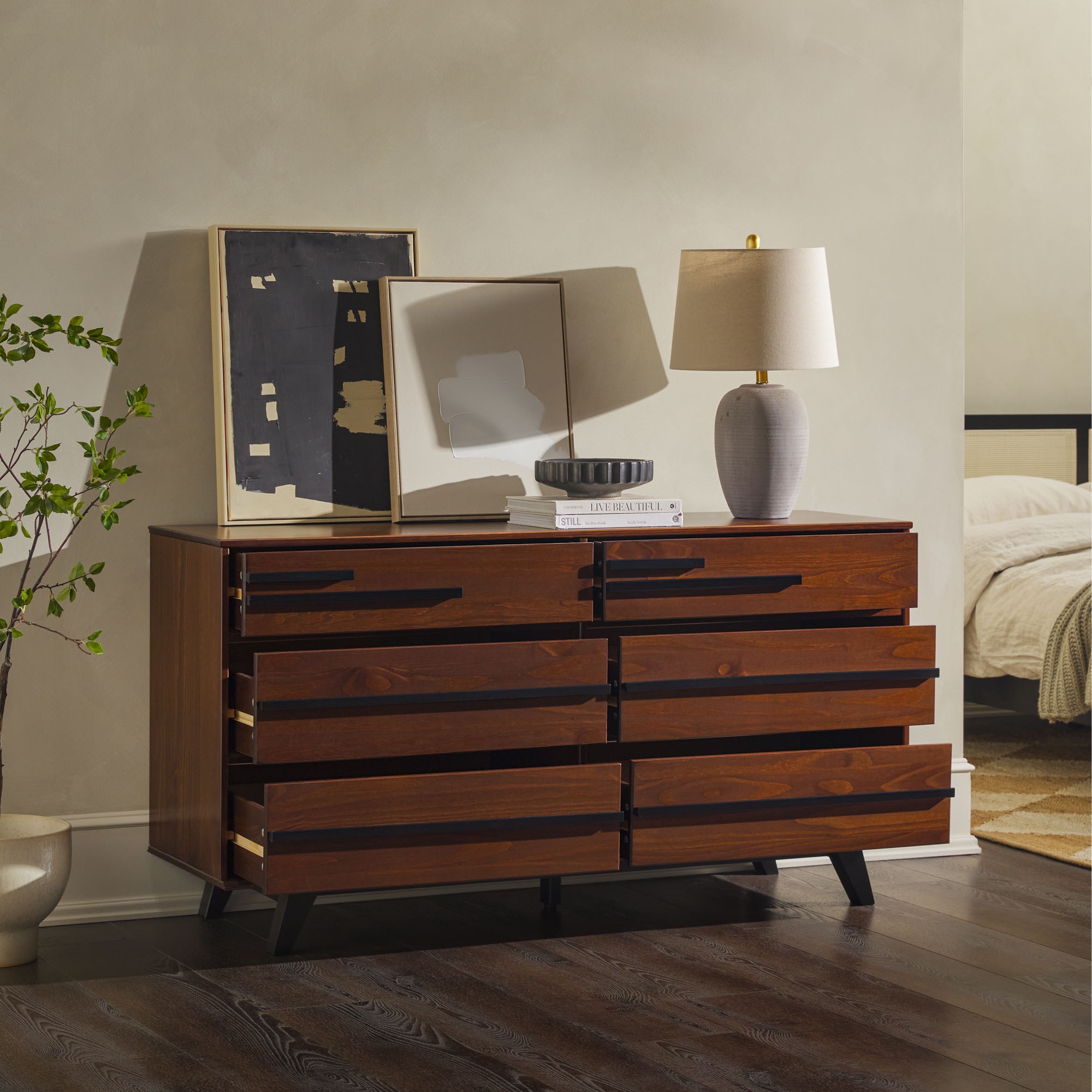 Modern Solid Wood Detailed 6-Drawer Dresser - Walnut - Image 6