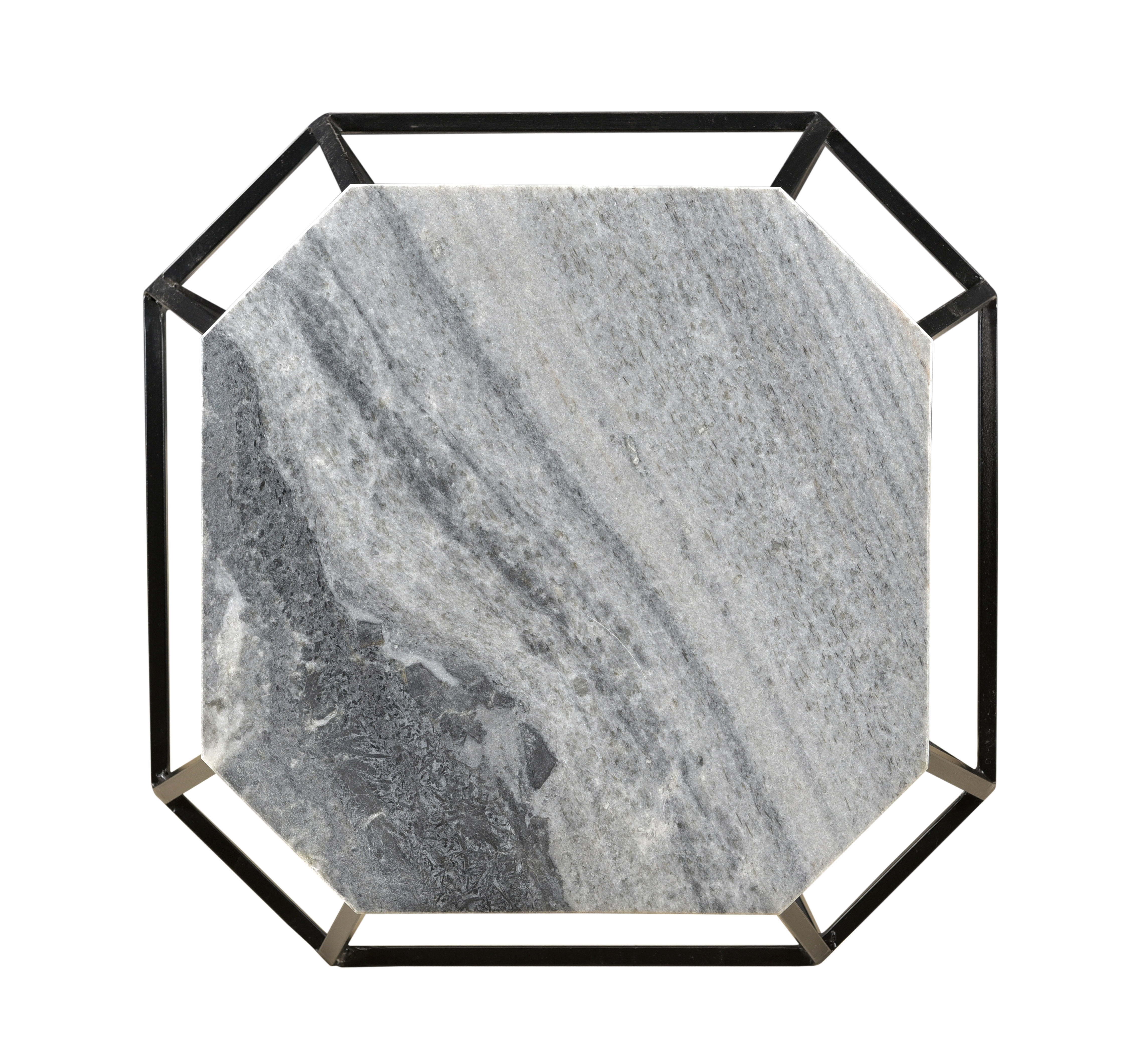 Octagonal Accent Table - Whispy Grey Marble & Black Powder Coat - Image 4