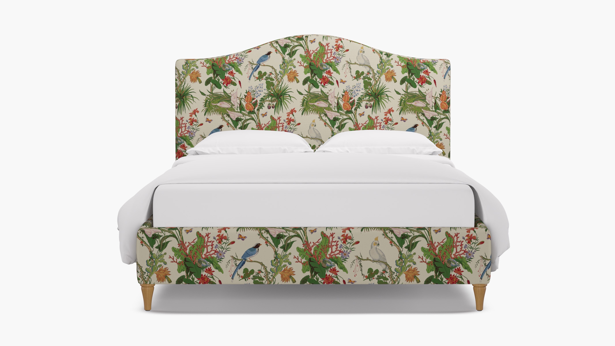 Camelback Bed, White Cinque Terra, Natural Decorative Tapered Leg, King - Image 0