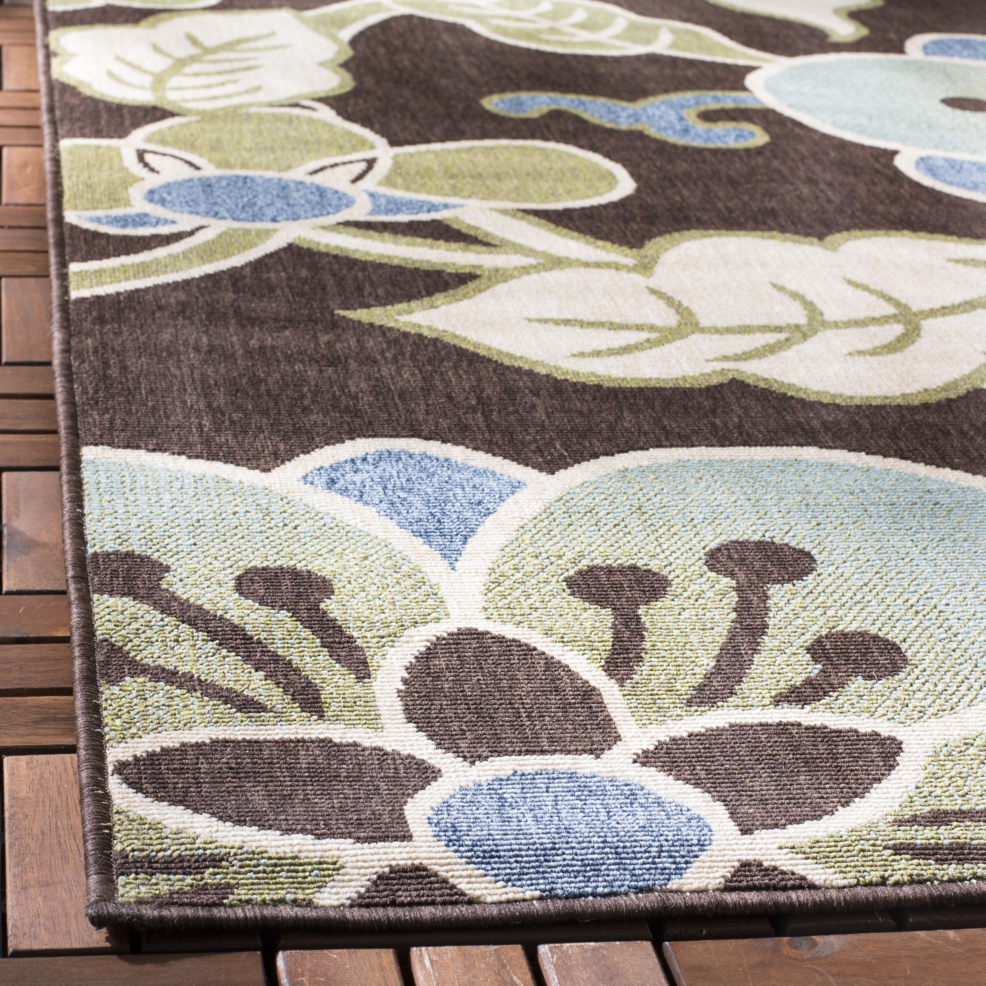 Arlo Home Indoor/Outdoor Woven Area Rug, VER001-0623, Chocolate/Aqua,  8' X 11' 2" - Image 2