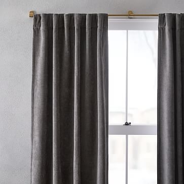 Worn Velvet Curtain with Cotton Lining, Metal, 48"x 84" - Image 3