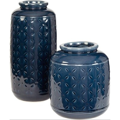 Marenda Ceramic 2 Piece Indoor & Outdoor Vase Set, Blue - Image 0