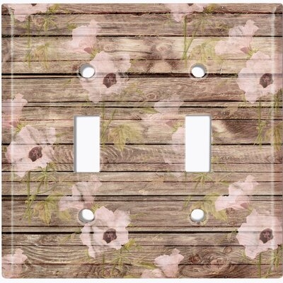 Metal Light Switch Plate Outlet Cover (Natural Wood Print Pink Rose Flower Fence - Double Toggle) - Image 0