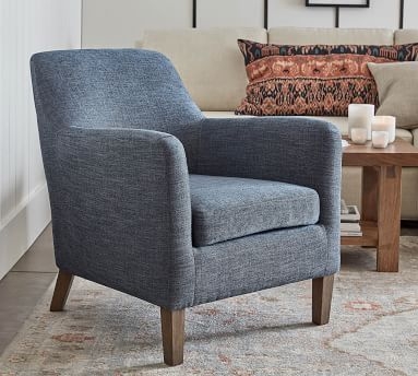 SoMa Burton Upholstered Armchair, Polyester Wrapped Cushions, Brushed Crossweave Navy - Image 1
