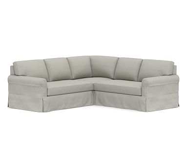 York Roll Arm Slipcovered 3-Piece L-Shaped Corner Sectional with Bench Cushion, Down Blend Wrapped Cushions, Performance Boucle Pebble - Image 0