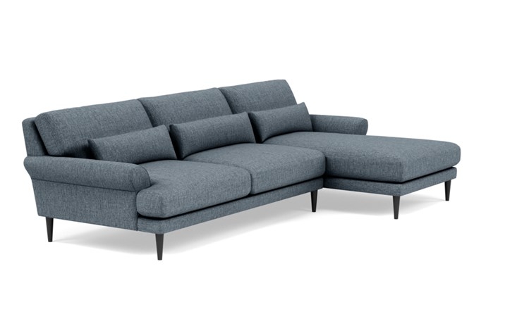 Maxwell Right Sectional with Blue Rain Fabric, extended chaise, and Painted Black legs - Image 1