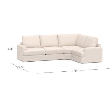 Canyon Square Arm Slipcovered Right Arm 3-Piece Wedge Sectional, Down Blend Wrapped Cushions, Performance Heathered Basketweave Alabaster White - Image 2