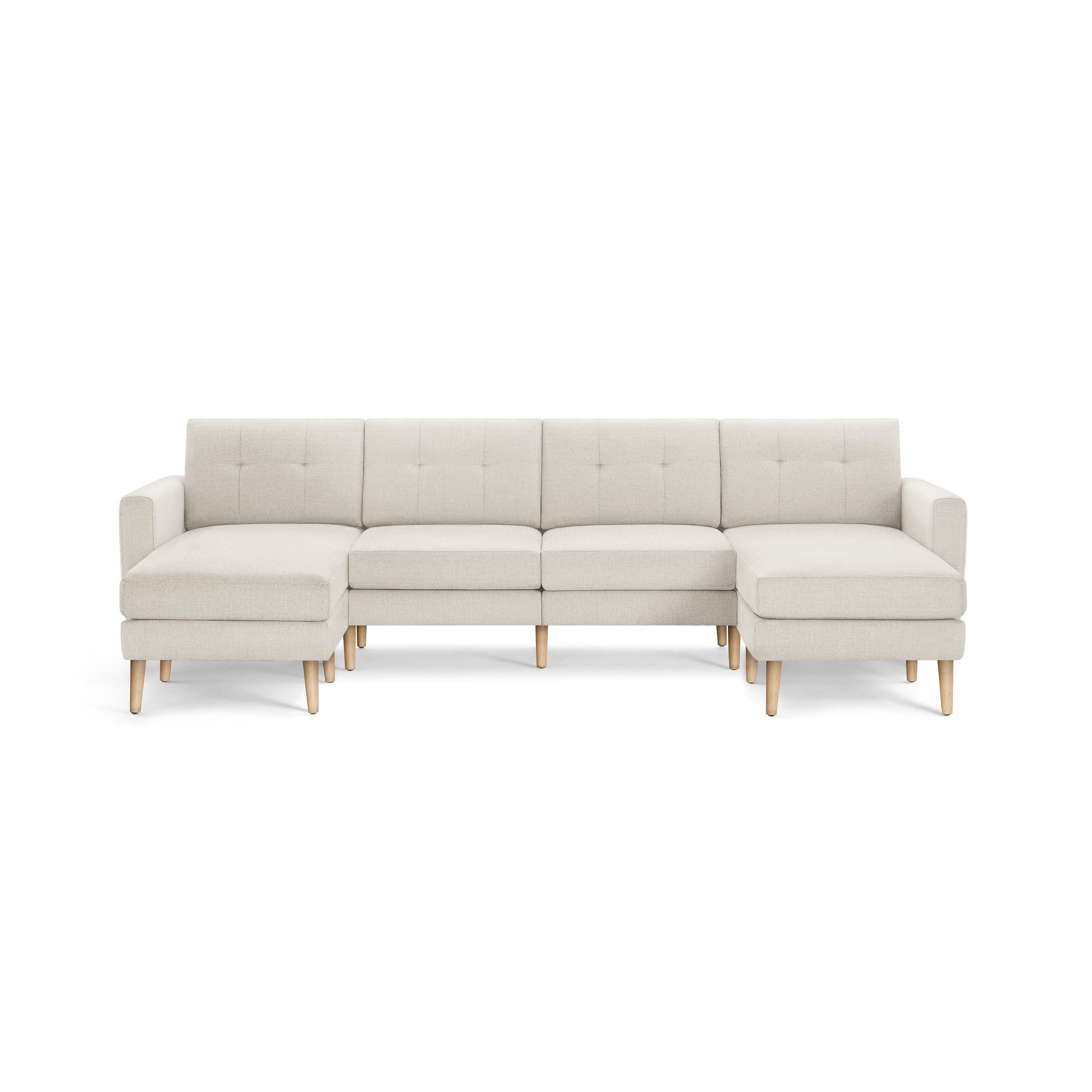 Nomad Double Chaise Sectional - Ivory - Performance Basketweave / Oak - Wood / Block - Image 0