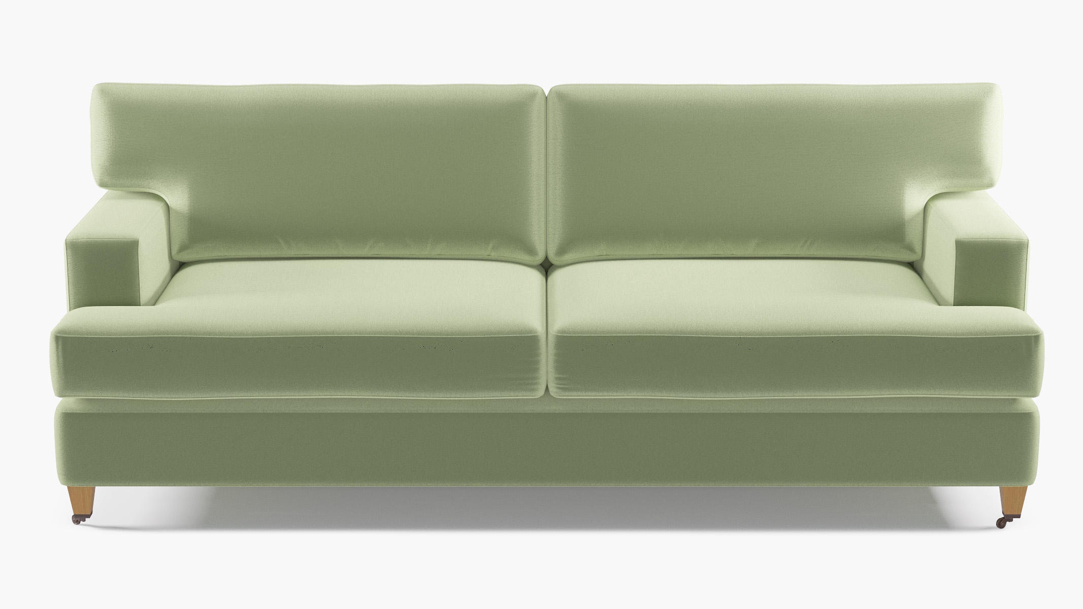 Classic Sofa, Celadon Performance Plush Velvet, Natural with Antique Brass Caster - Image 0