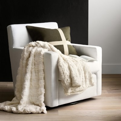 Brighton Swivel Chair, Standard Cushion, Performance Slub Weave, Light Gray - Image 1