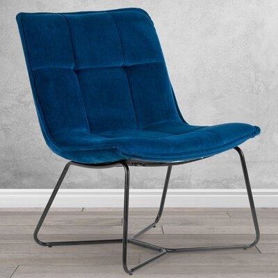 Hirshfield Blue Velvet Fabric Armless Accent Chair With Black Metal Legs - Image 0