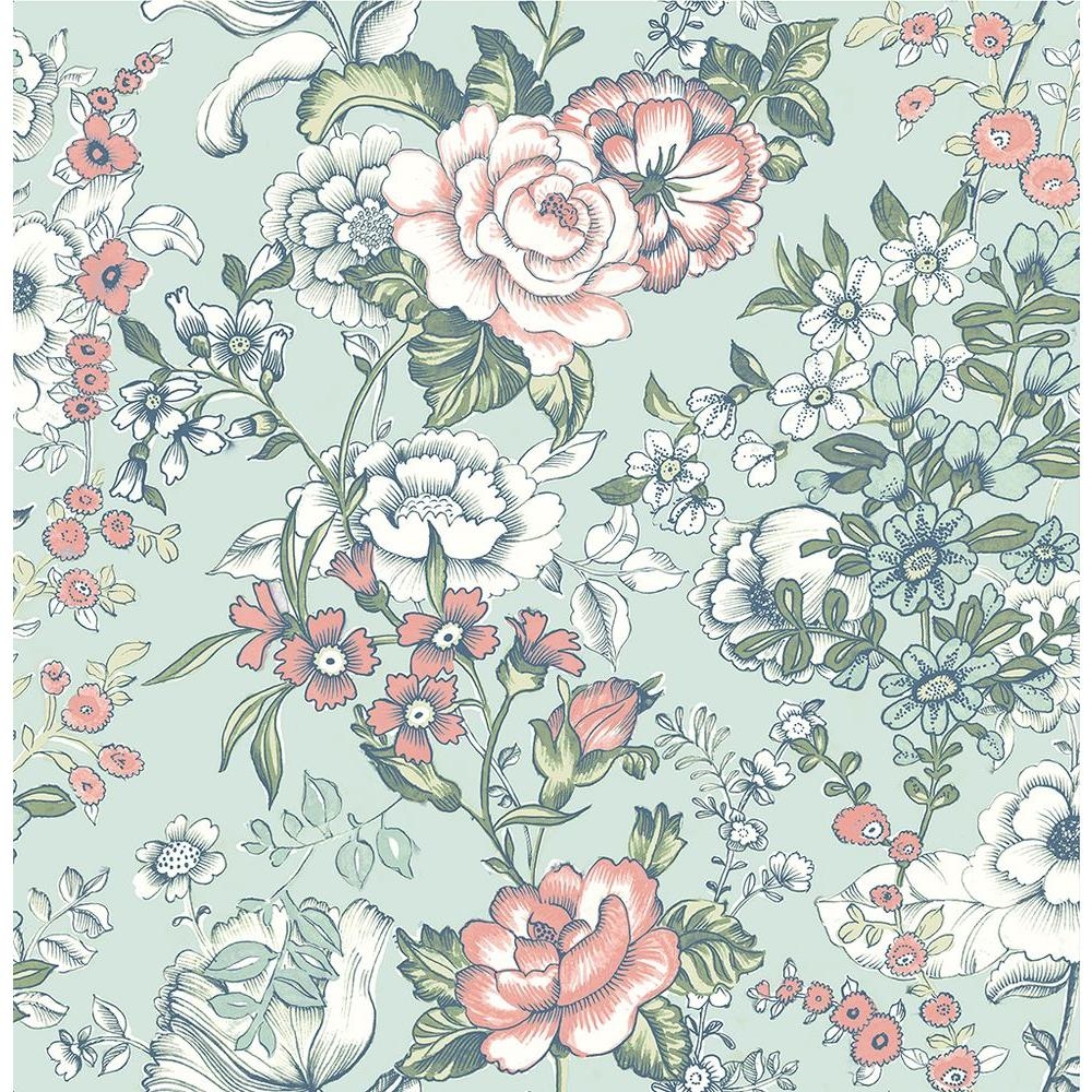 Ainsley Aqua (Blue) Boho Floral Wallpaper - Image 0