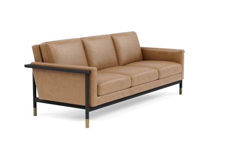 Jason Wu Leather Sofa with Brown Palomino Leather and Matte Black with Brass Cap legs - Image 1