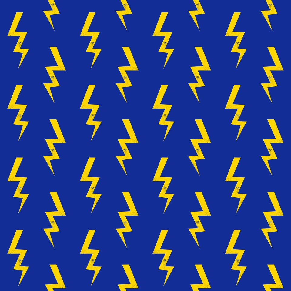 Lightning Bolt Fun Pattern Decor Blue And Gold Boys Room Nursery Superhero Throw Pillow by Charlottewinter - Cover (20" x 20") With Pillow Insert - Outdoor Pillow - Image 1