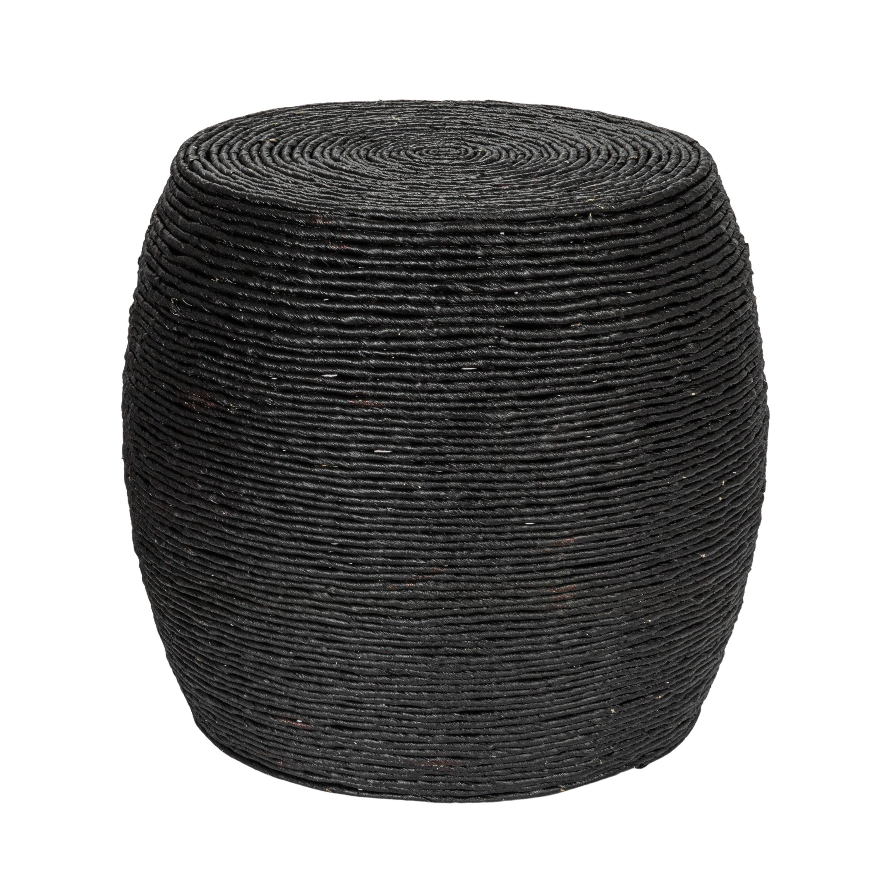 Round Handwoven Corn Rope Barrel Side Table, Black - Image 0