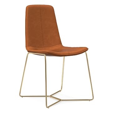 Slope Dining Chair, Vegan Leather, Saddle, Antique Brass - Image 0