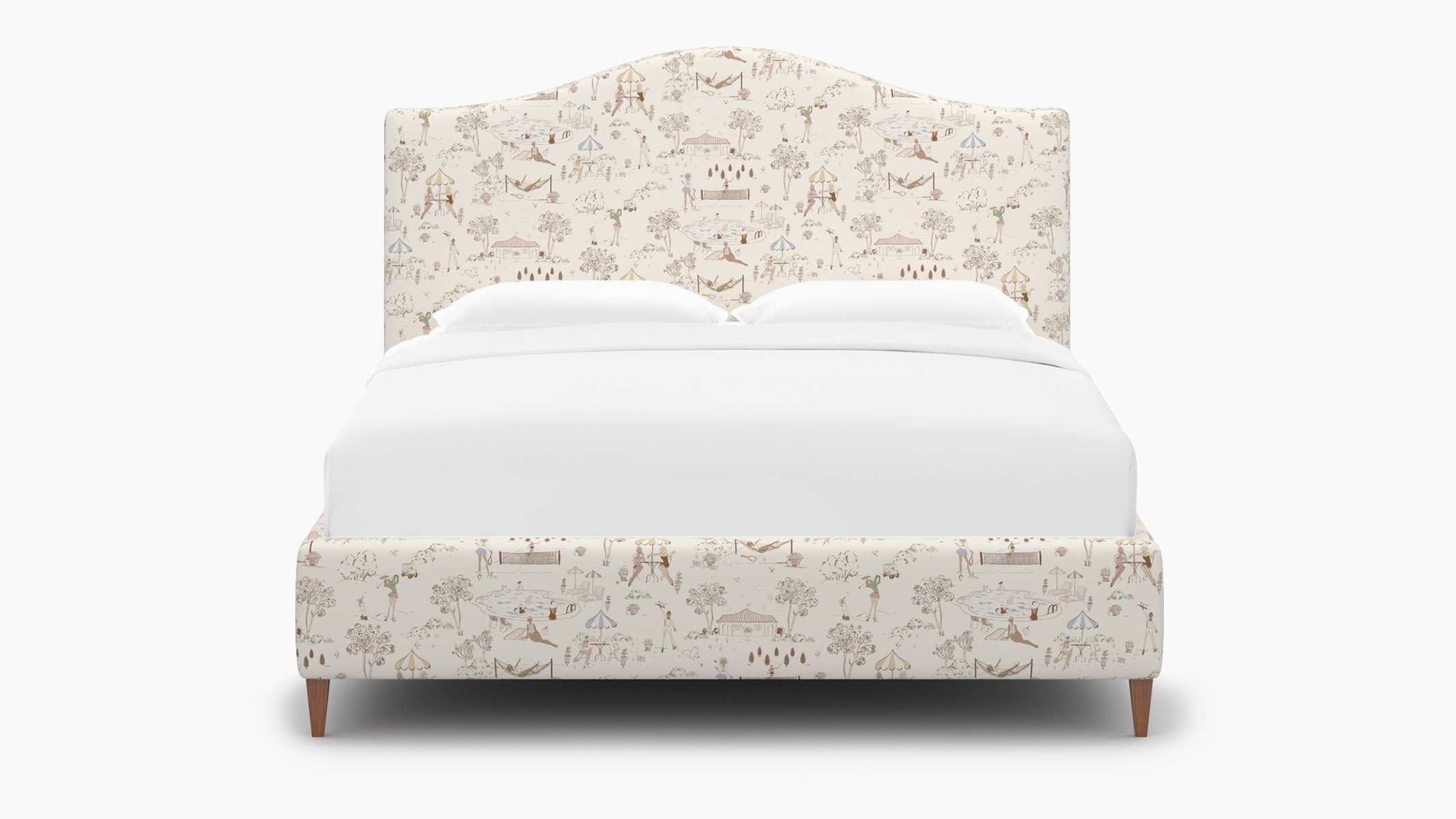 Camelback Bed, Multi Country Club Toile, Walnut Square Tapered Leg, Twin - Image 0