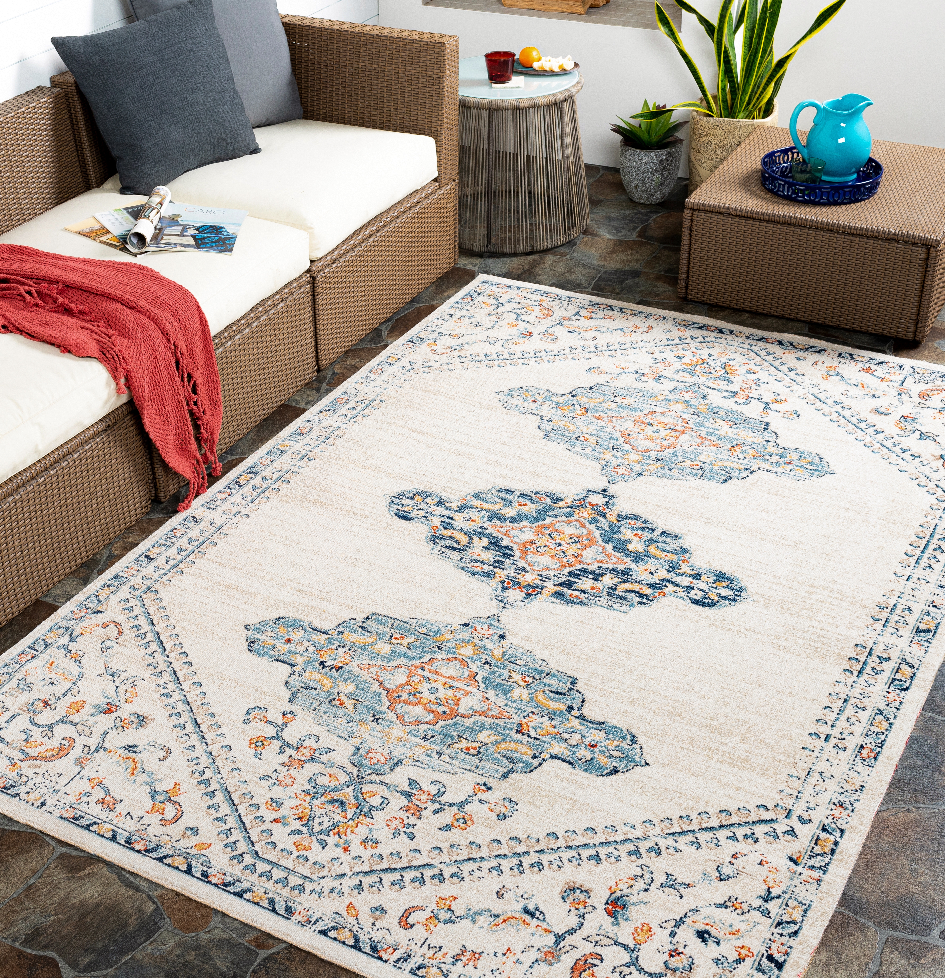 Huntington Beach Beige Outdoor 5'3" x 7' Machine Woven Rug - Image 1