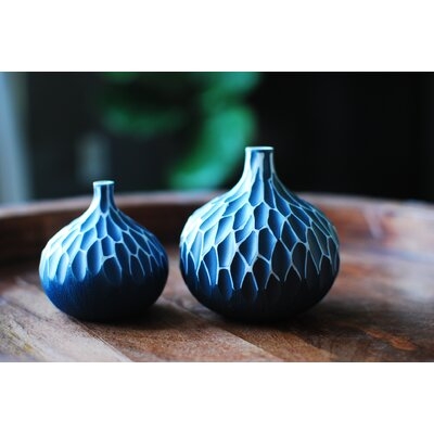 2 Piece Roni Blue 3.35" Porcelain Table Vase Set - Image 0