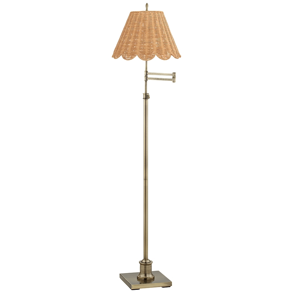 360 Lighting Westbury Adjustable Height Scalloped Rattan Shade Floor Lamp - Image 0