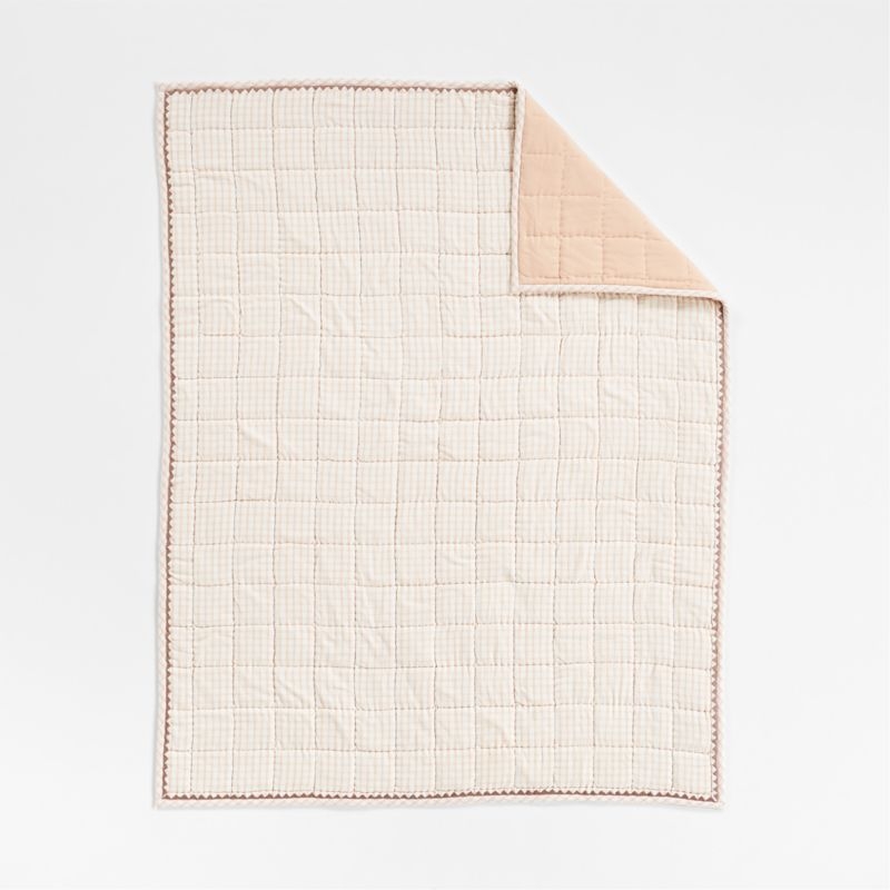 Pink Windowpane Plaid Organic Cotton Baby Crib Quilt - Image 1