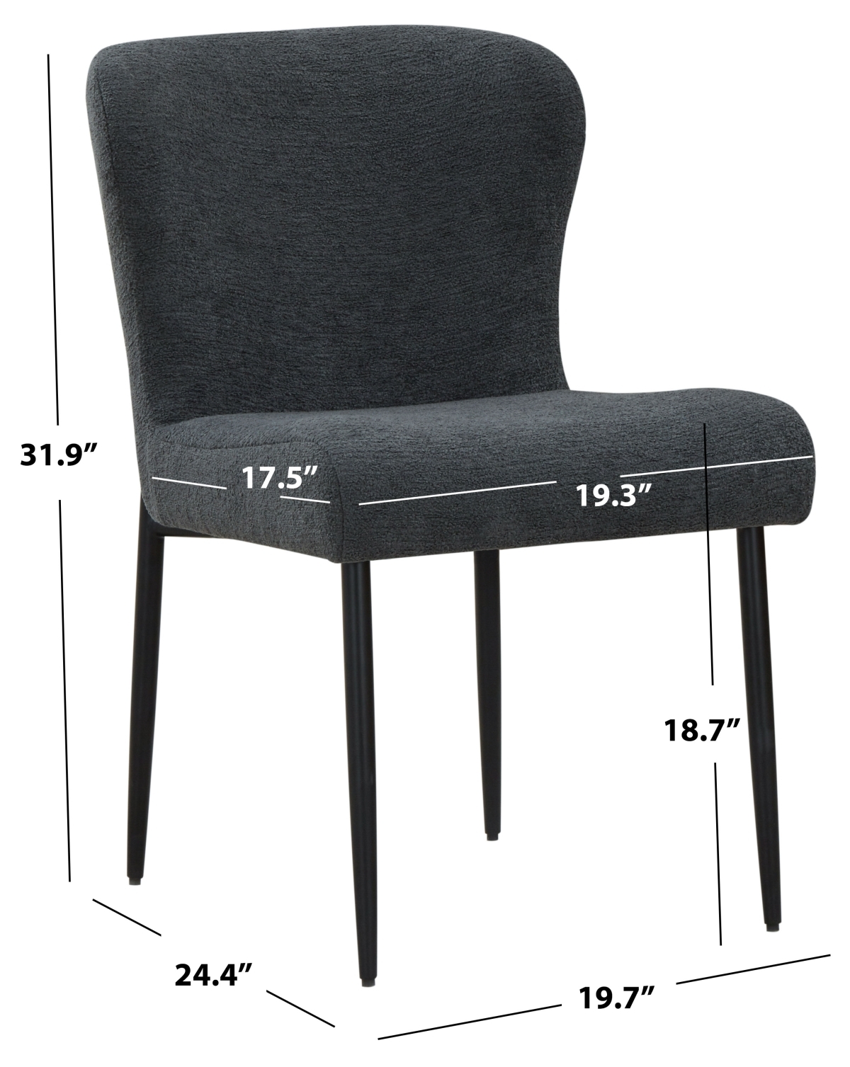 Katlynn Boucle Dining Chair - Dark Grey/Black - Image 5