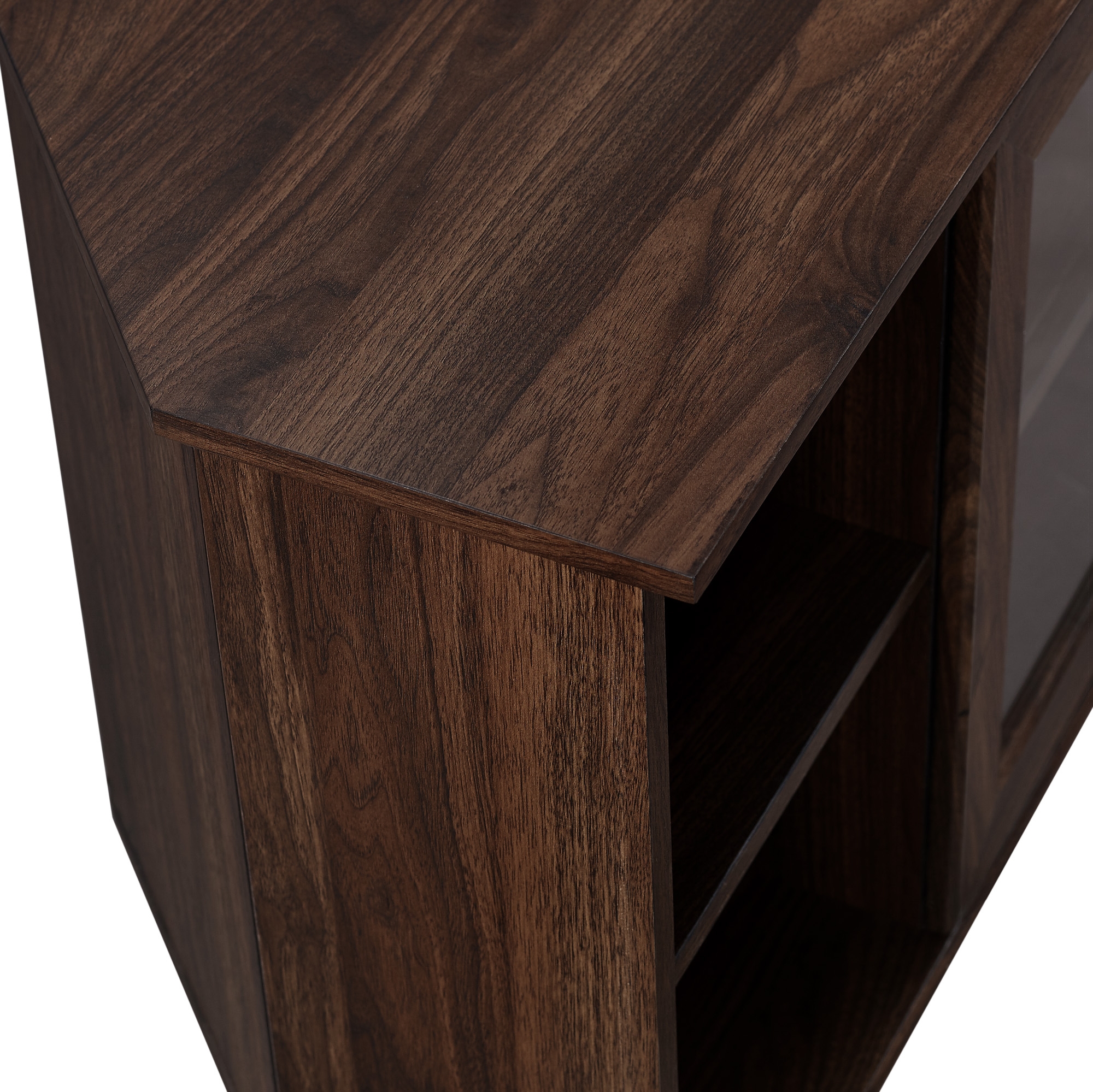 48" Simple Glass Door Corner TV Console - Dark Walnut - Image 6