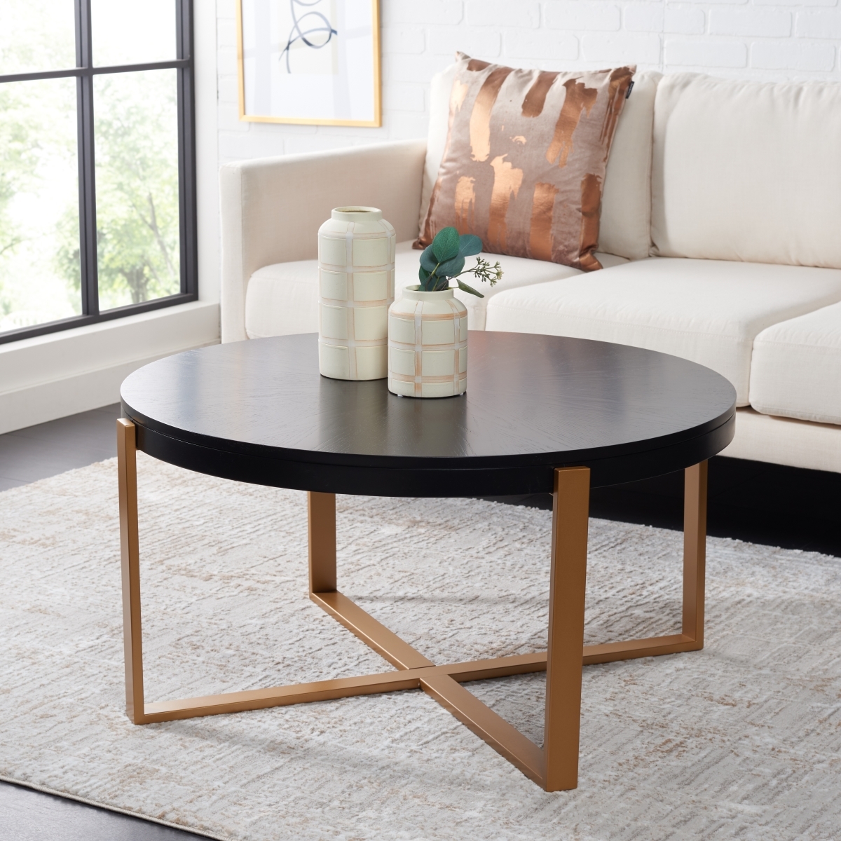 Navya Round Coffee Table - Black / Gold - Safavieh - Image 1