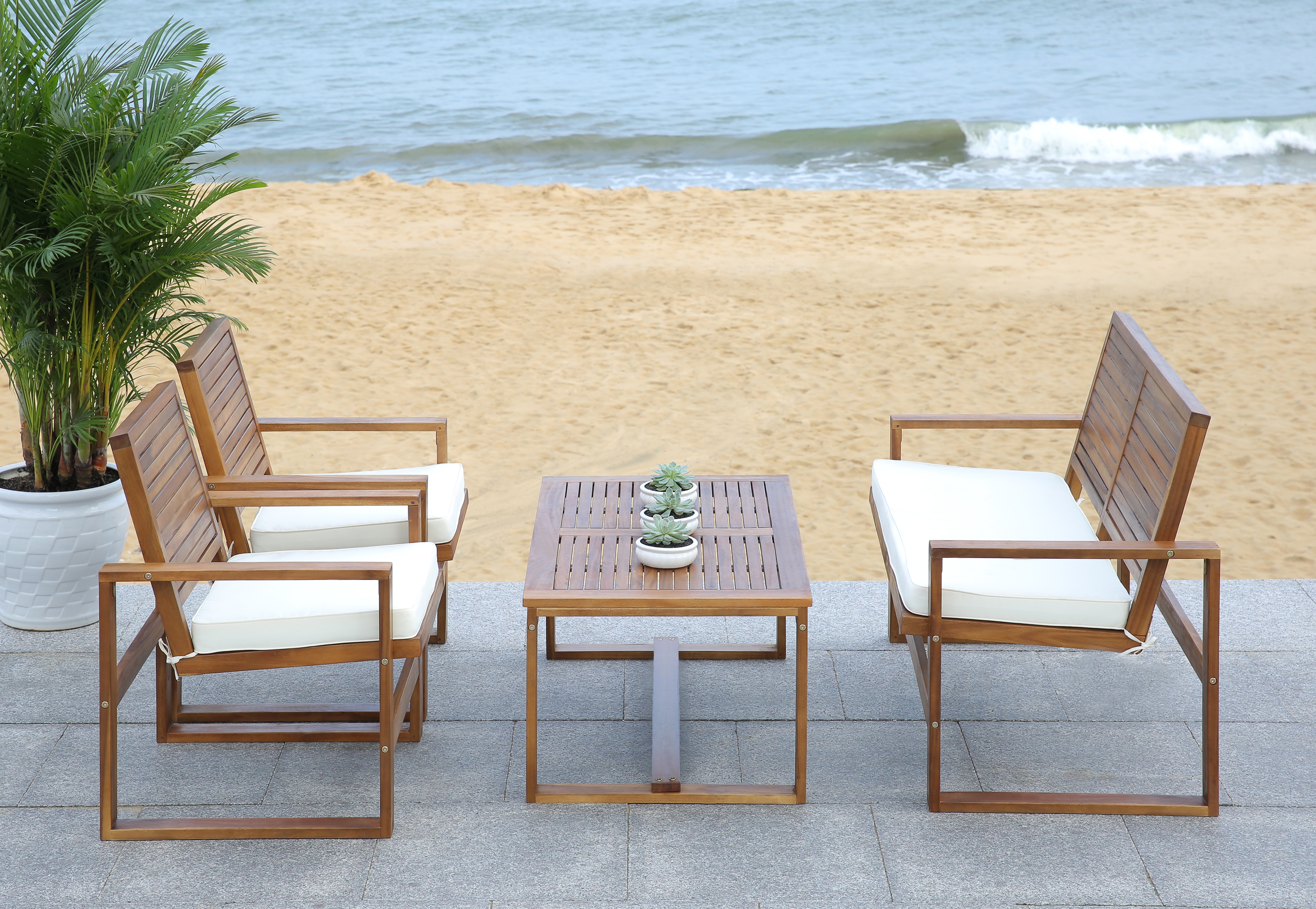Ozark 4 Piece Outdoor Living Set - Natural - Safavieh - Image 2