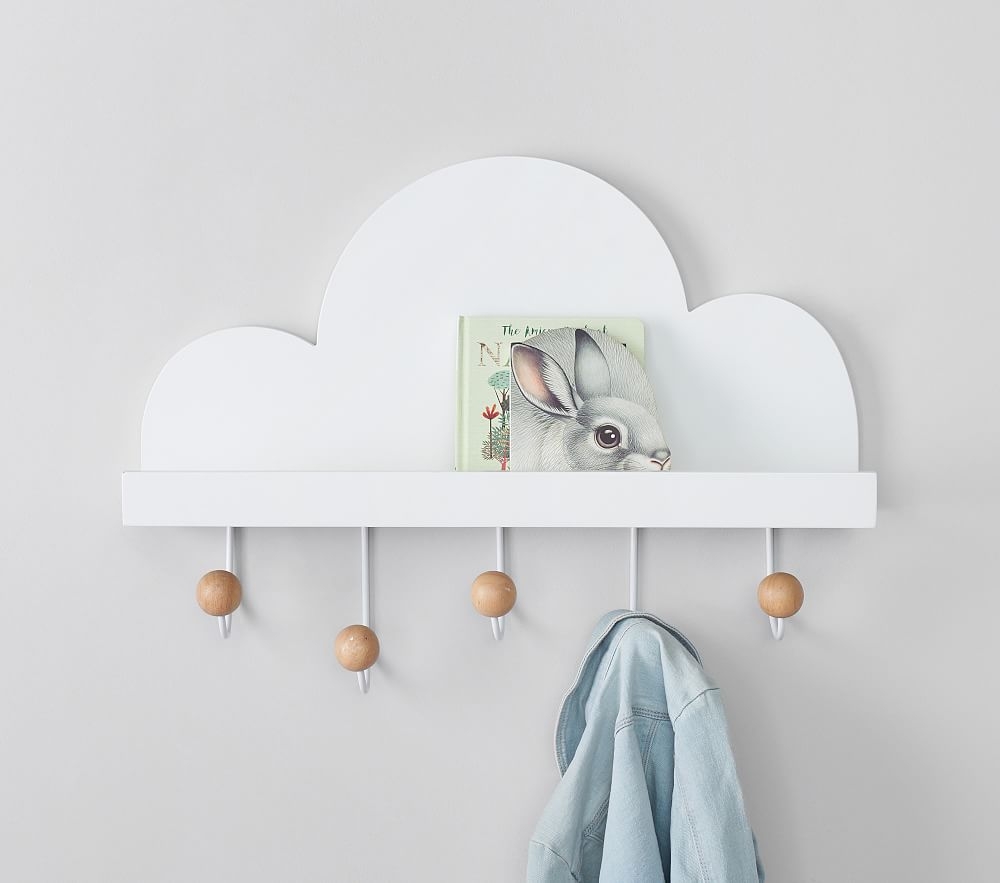Cloud Shelf With Hooks, Simply White, 2' - Image 0
