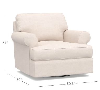 Townsend Roll Arm Upholstered Swivel Armchair, Polyester Wrapped Cushions, Park Weave Oatmeal - Image 0
